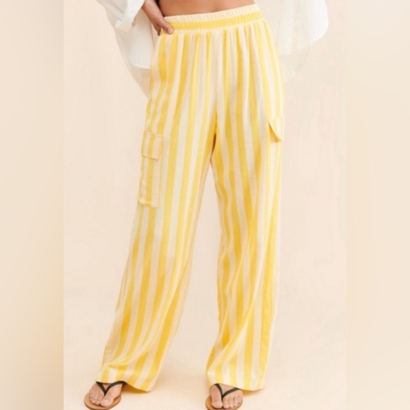 NWT - Show Me Your MuMu Coast Cargo Wide Leg Pants in Sunny Stripe - Medium - Picture 3 of 6